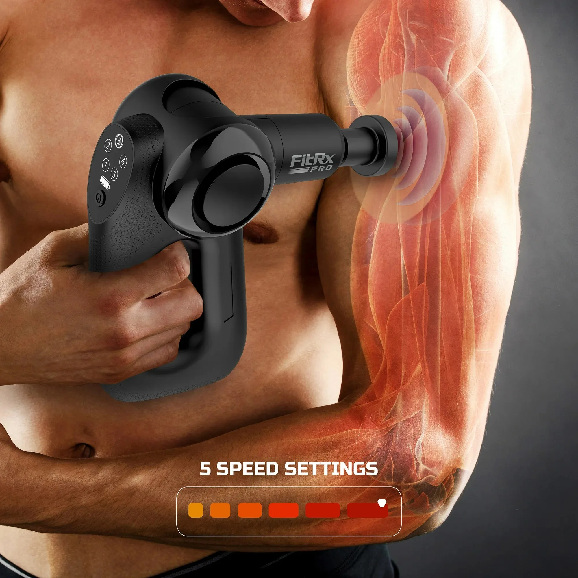 FitRx Pro Neck and Back Massager, Handheld Percussion Massage Gun with Multiple Angles, Speeds and Attachments