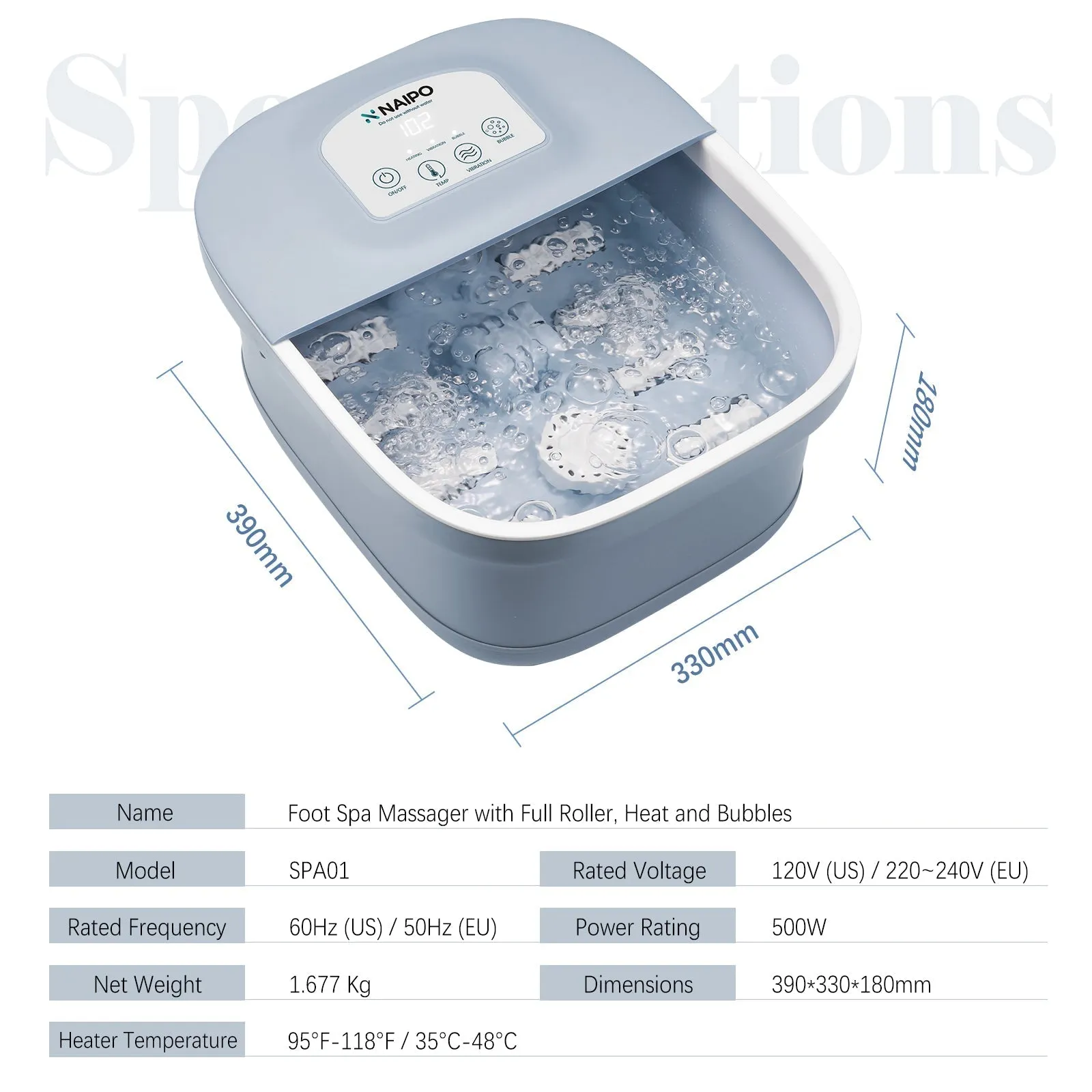 Foot Spa with Heat Bubbles Vibration 3 in 1 Function