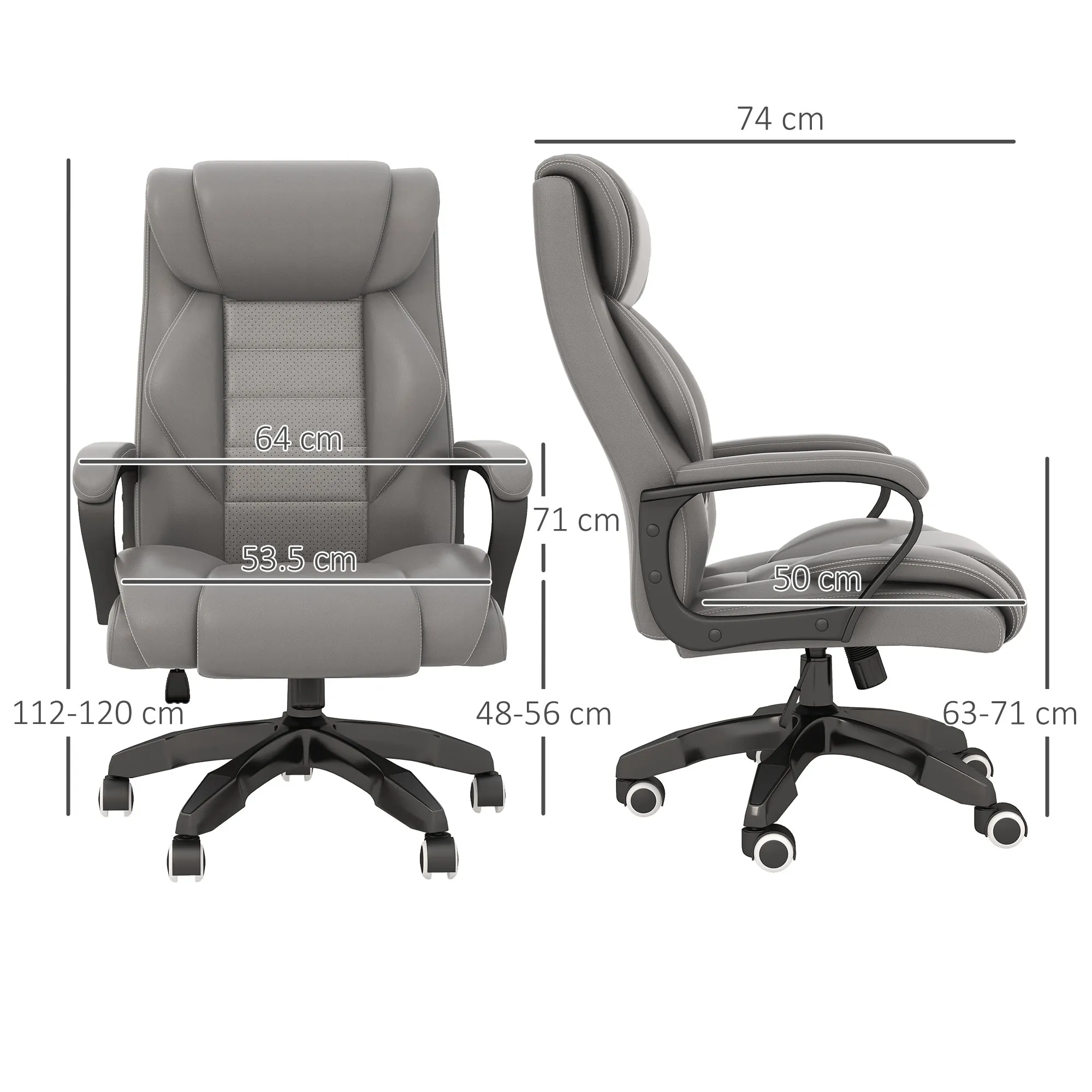 High Back Executive Office Chair 6- Point Vibration Massage Extra Padded Swivel Ergonomic Tilt Desk Seat, Grey