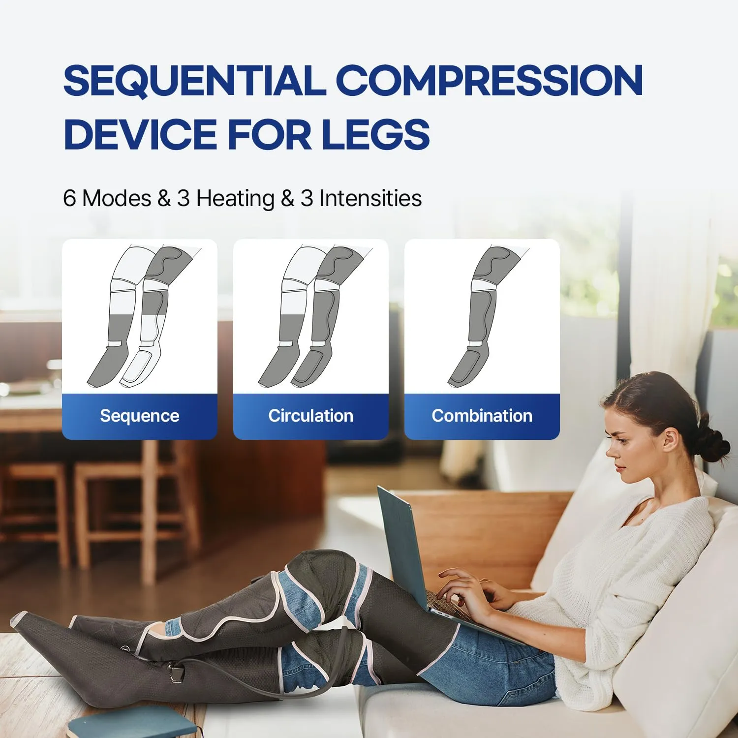 HubiCare Leg Massager Air Compression Leg Massager with Heat and Vibration for Circulation and Pain Relief, 6 Modes with 3 Intensities, Reduce Swelling, Muscles Relaxation