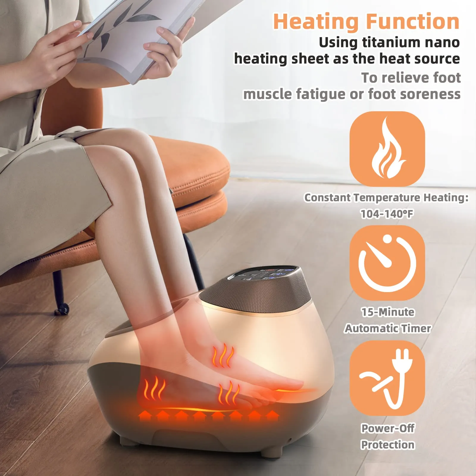 KOMFOTT 3 Modes & Speeds Shiatsu Foot Massager W/ Heat, Kneading, Rolling, Compression, Power-Off Protection