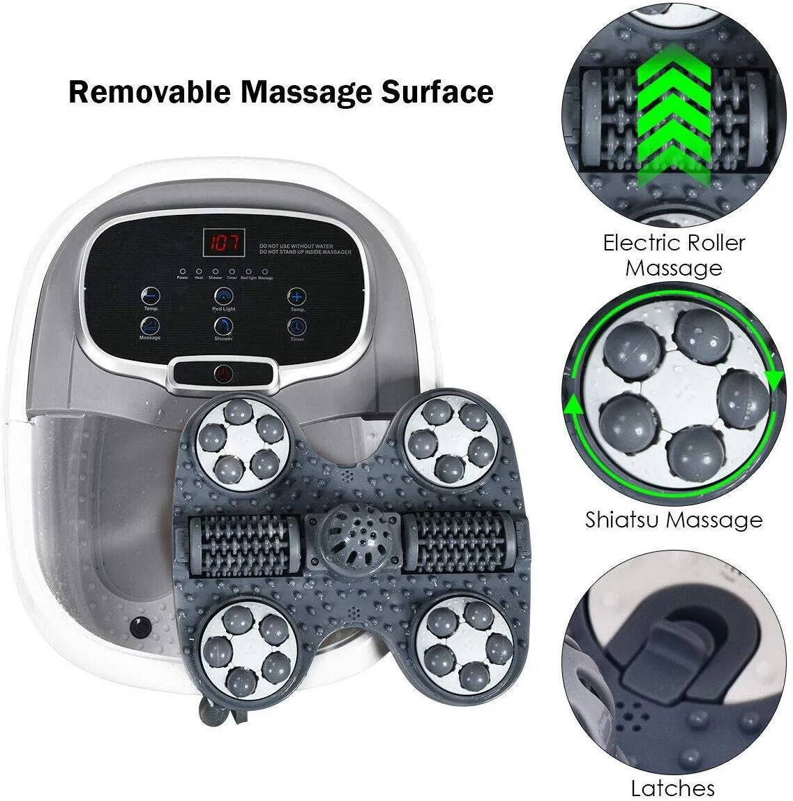 KOMFOTT Foot Spa Bath Massager w/Heat, Adjustable Water Shower, Motorized Shiatsu Massage Balls, Time & Temper Control