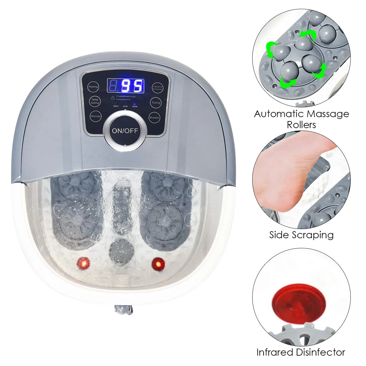 KOMFOTT Foot Spa Bath Massager with 16 Pedicure Shiatsu Roller Massage Points