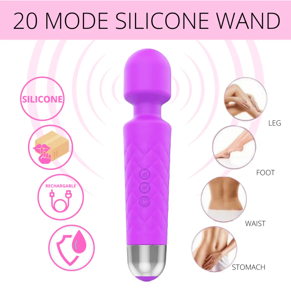 Luxurious Silicone 20 Frequency Vibration Wand Purple