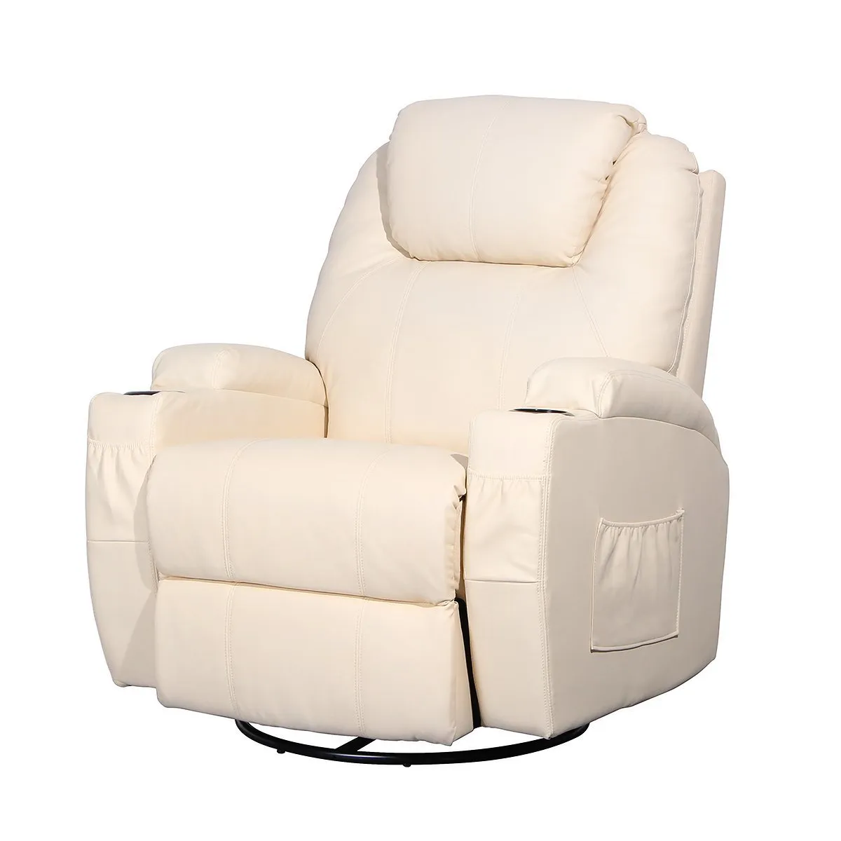 Massage Recliner Chair, Heated PU Leather Rocker Recliner with 360 Degrees Swivel, Cup Holder and Remote Control, Cream