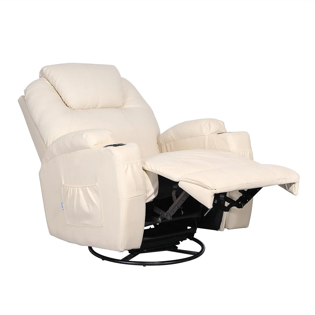 Massage Recliner Chair, Heated PU Leather Rocker Recliner with 360 Degrees Swivel, Cup Holder and Remote Control, Cream