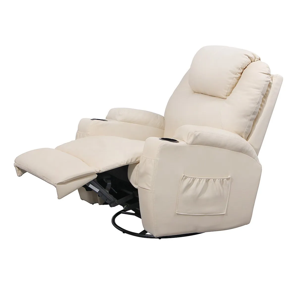 Massage Recliner Chair, Heated PU Leather Rocker Recliner with 360 Degrees Swivel, Cup Holder and Remote Control, Cream