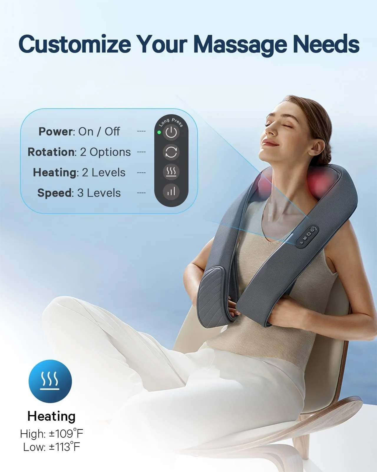 Naipo Cordless Rechargeable Neck Shoulder Massager, Shiatsu Massage