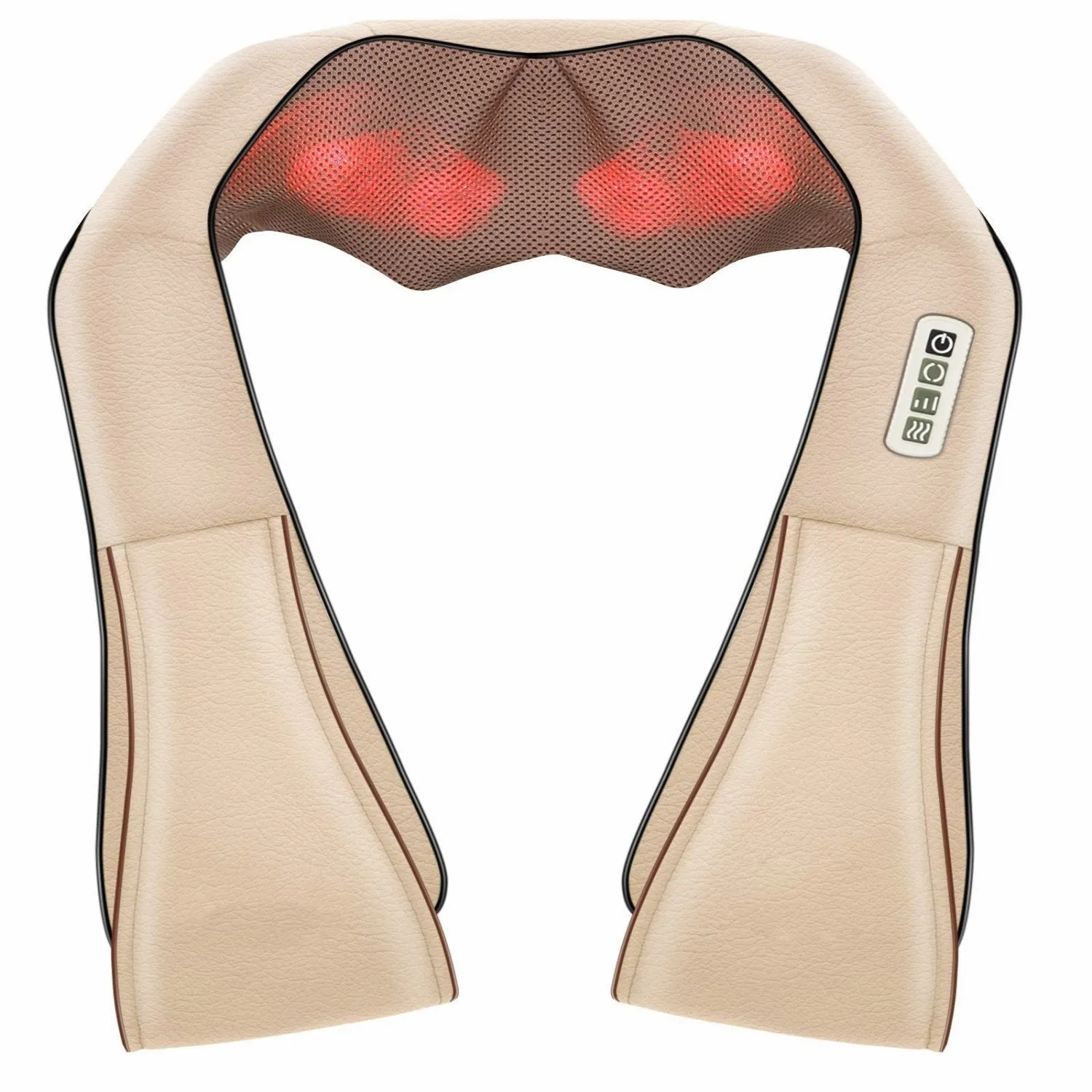 Naipo Neck and Shoulder Shiatsu Kneading Massager with Heat - Deep Tissue 3D electric Massage Pillow, Office, Home, Car, Beige