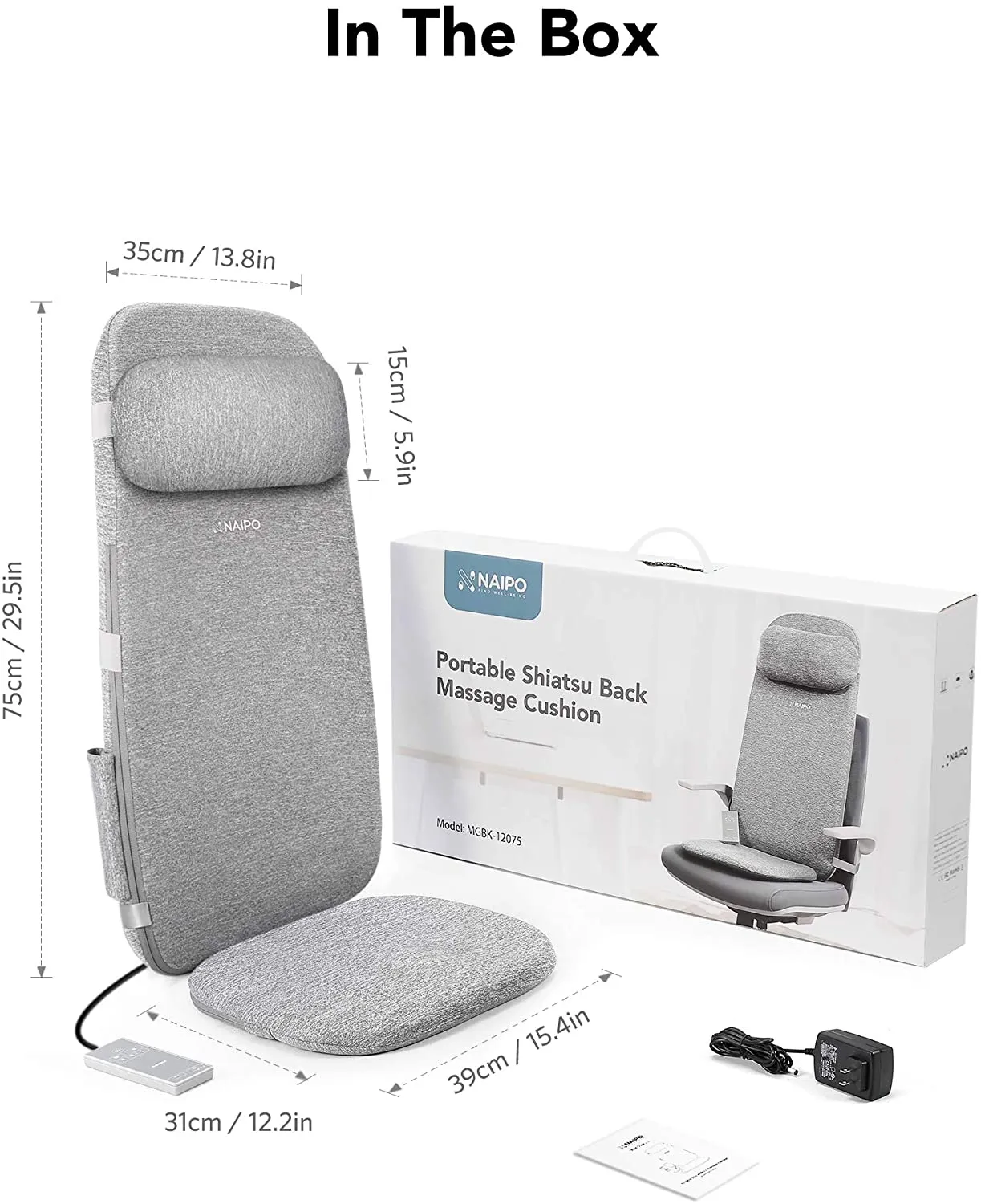 Naipo Shiatsu Massage Cushion with Heat and Vibration, Massage Chair Pad to Relax Full Back, Shoulders, Lumbar and Thighs