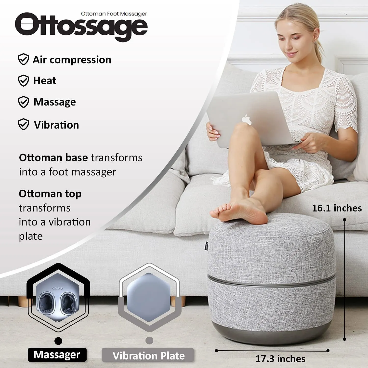 Ottoman Foot Massager by Ottossage, Massaging Ottoman with Removable Lid