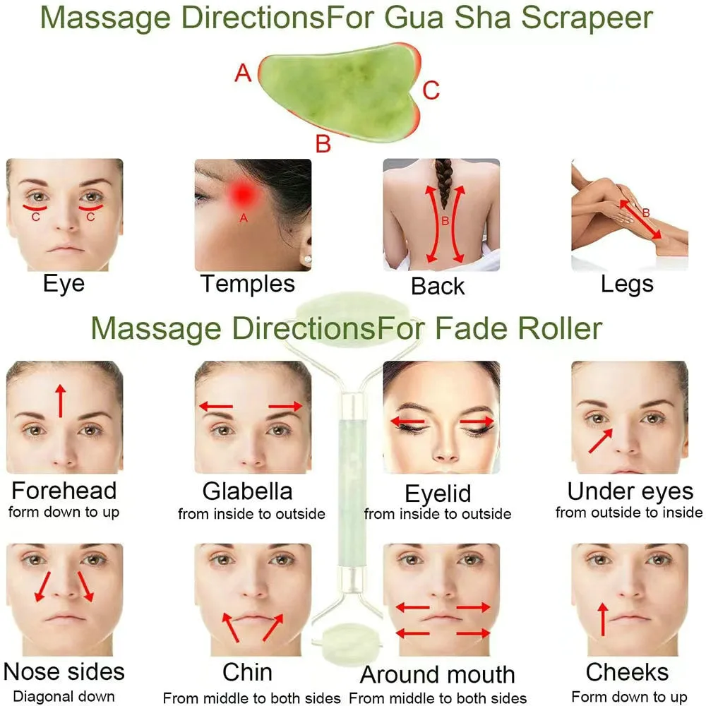 OUGEDA Natural Jade Roller Gua Sha Scraper Facial Skin Care Beauty Health Massage Tools Facial Slim Lift Masssager for Face