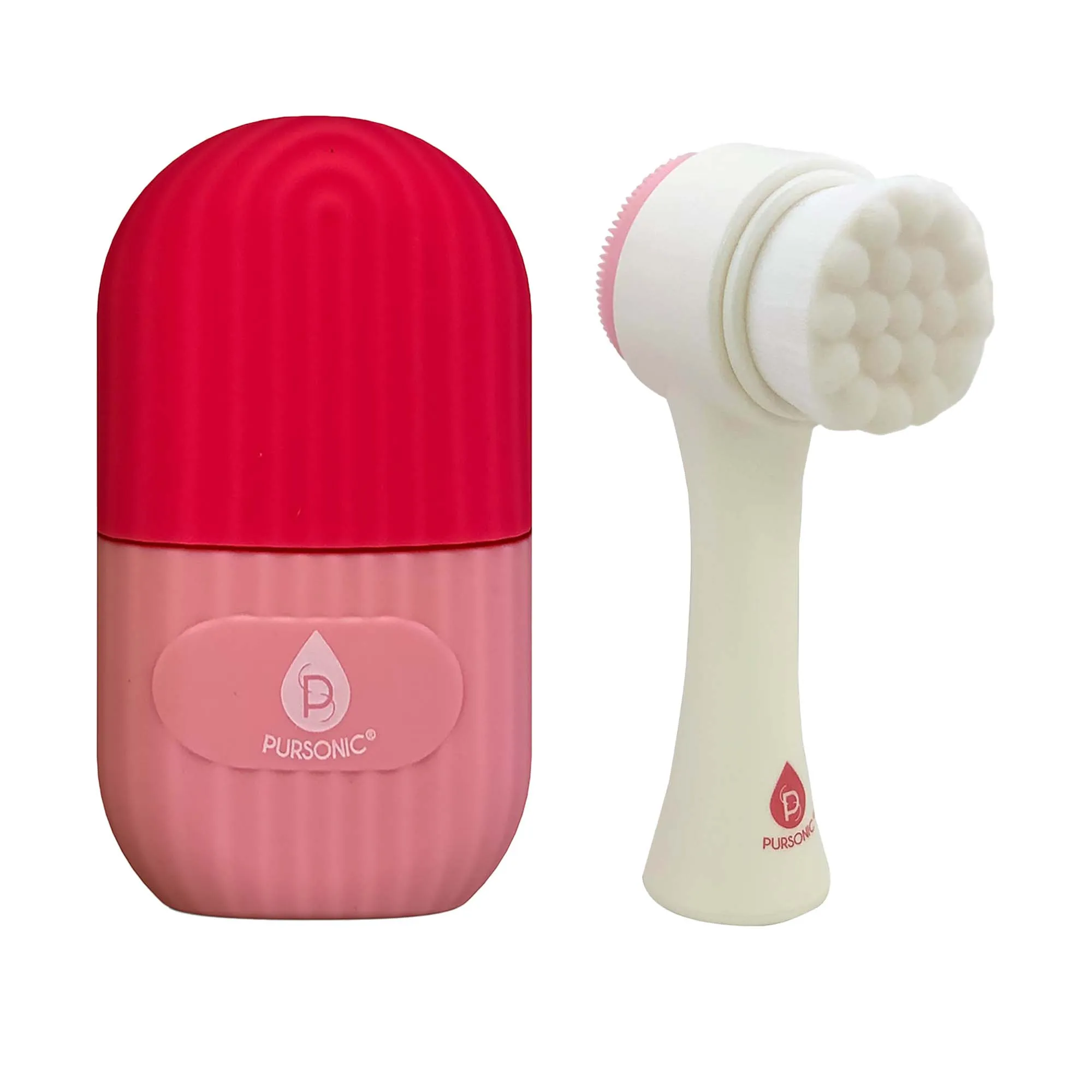 Perfect Skincare Duo: Ice Cube Facial Roller Massager for Face, Eyes, and Neck & Dual Sided Facial Cleansing Brush