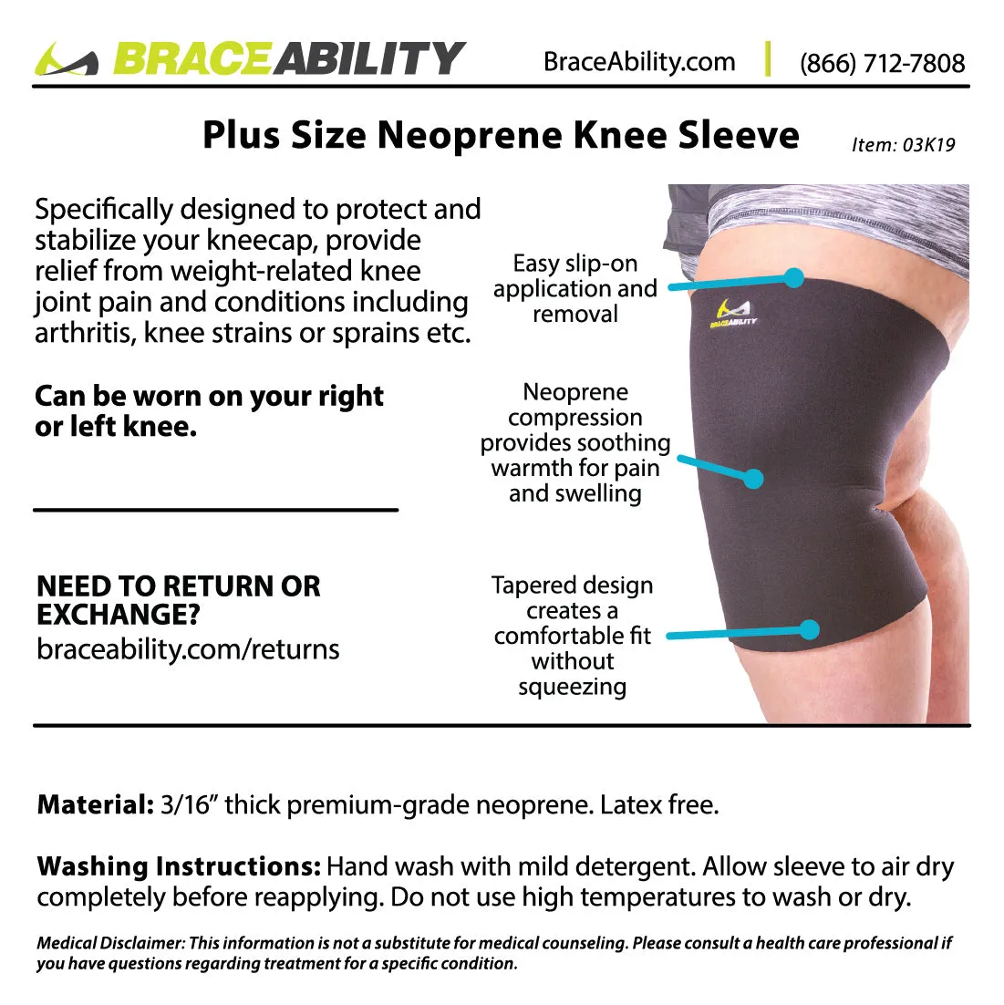 Plus Size Neoprene Knee Compression Sleeve | Large Brace for Arthritis Pain & Support (up to 6XL)