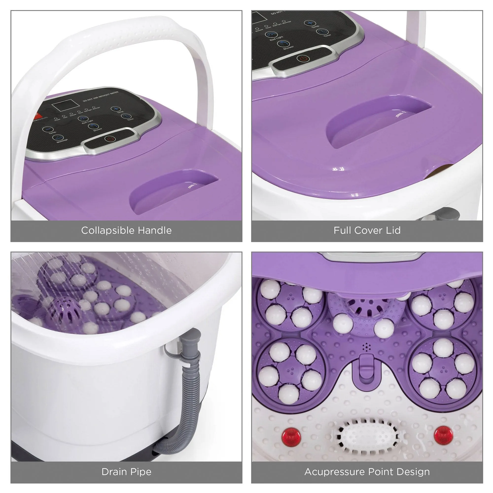 Portable Heated Foot Bath Spa w/ Massage Rollers, Red Light Therapy