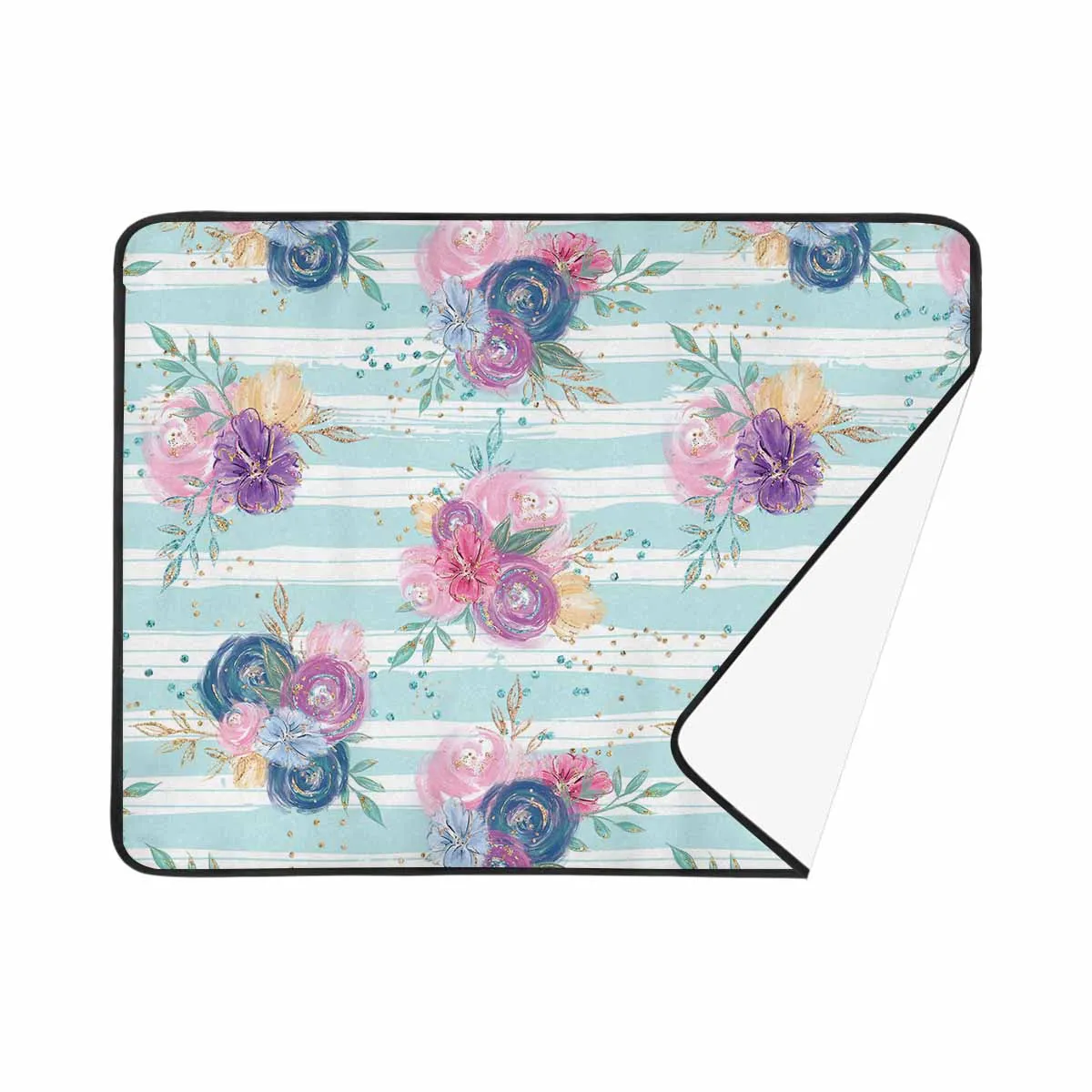 Purple and Pink floral Blue Stripes  Beach Mats 78"x 60"