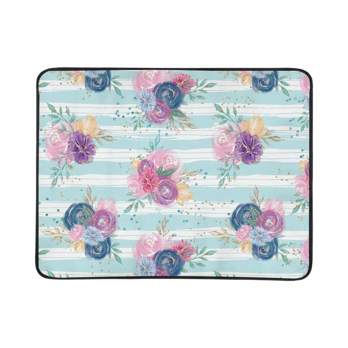 Purple and Pink floral Blue Stripes  Beach Mats 78"x 60"