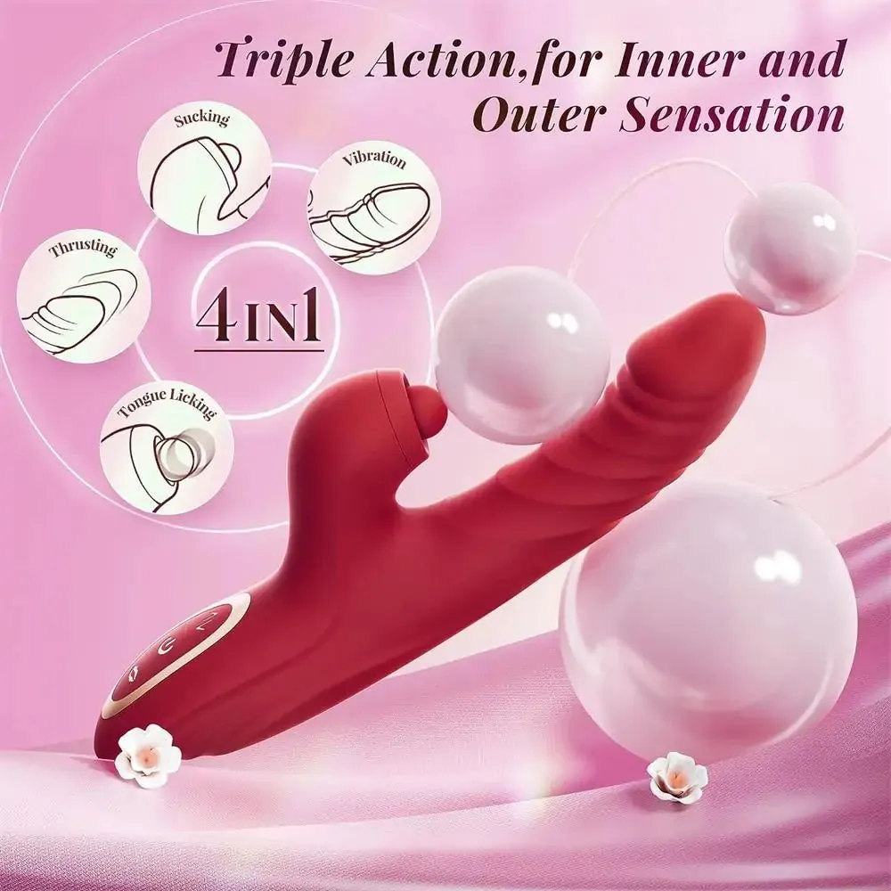 Rabbit Sucking Vibrator with 10 Vibrating 7 Thrust Modes with Licking