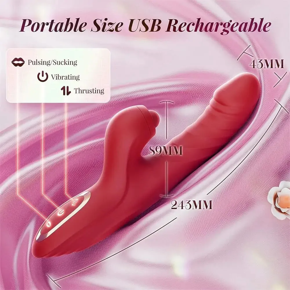 Rabbit Sucking Vibrator with 10 Vibrating 7 Thrust Modes with Licking