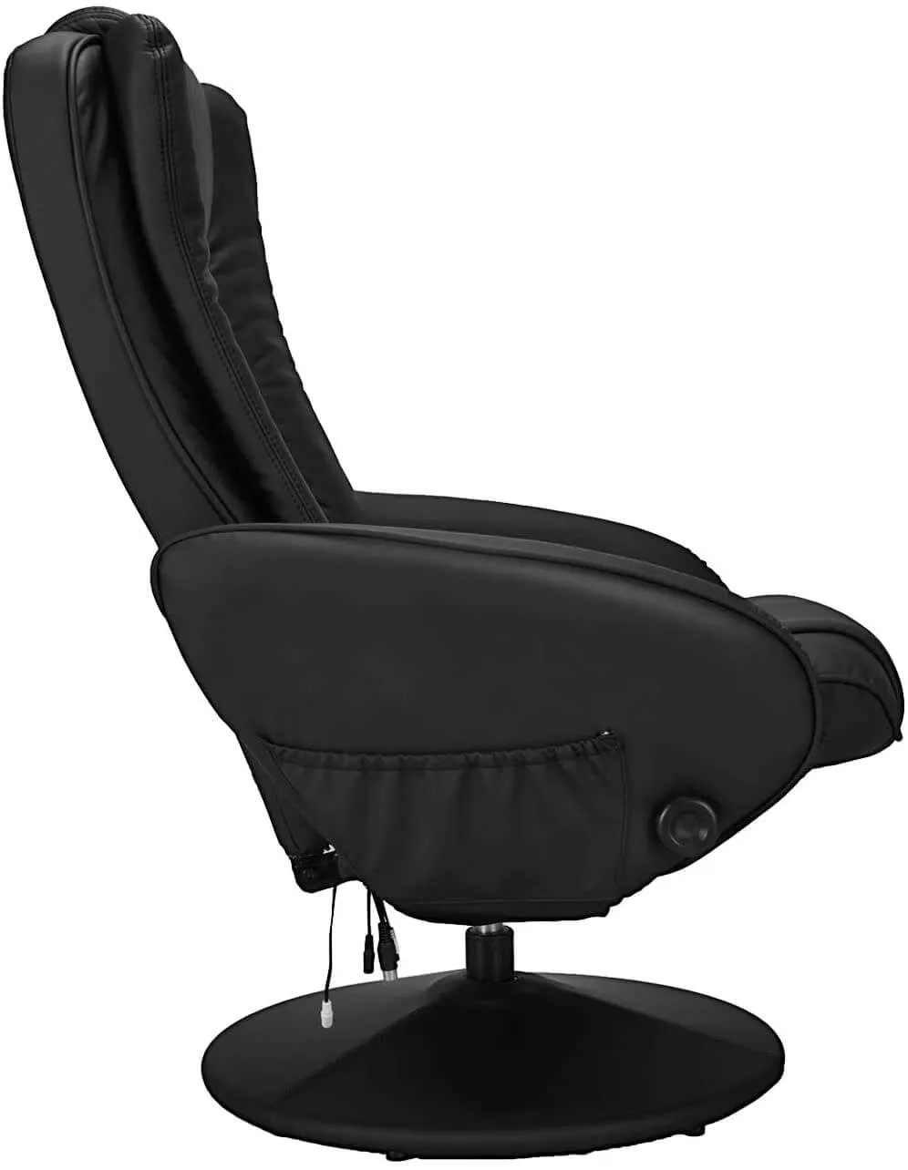 Recliner Chair and Ottoman, 360 Degrees Swivel Ergonomic Faux Leather Lounge Recliner with Footrest, Vibration Massage Lounge Chair with Side Pocket, Black