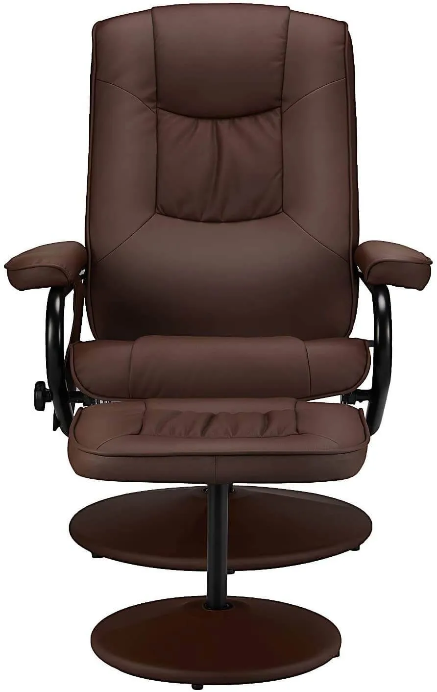 Recliner Chair and Ottoman, 360 Degrees Swivel Ergonomic Faux Leather Lounge Recliner with Footrest, Vibration Massage Lounge Chair with Side Pocket, Brown