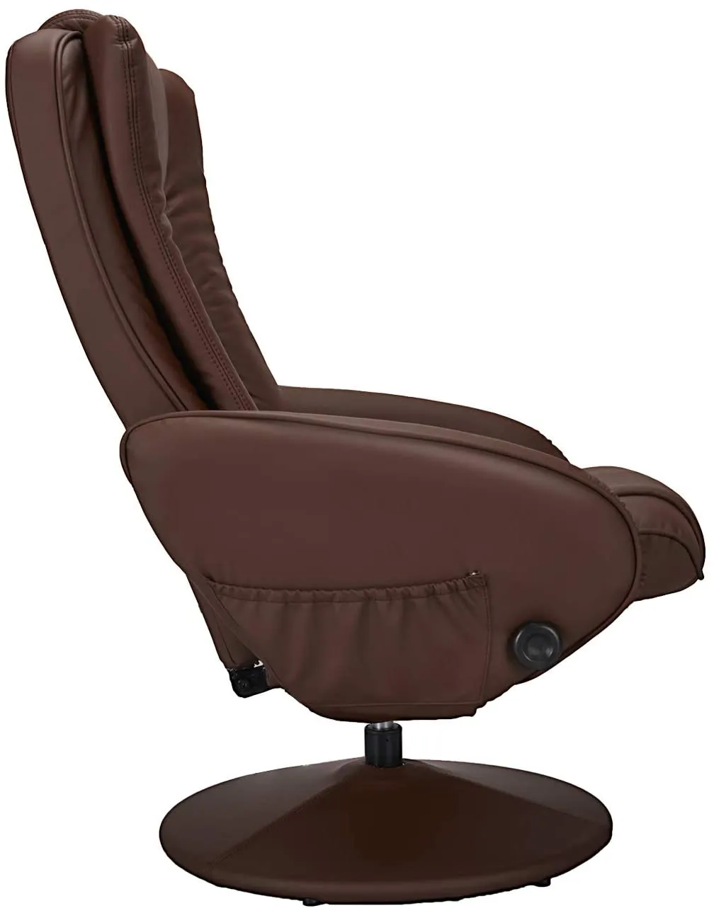 Recliner Chair and Ottoman, 360 Degrees Swivel Ergonomic Faux Leather Lounge Recliner with Footrest, Vibration Massage Lounge Chair with Side Pocket, Brown