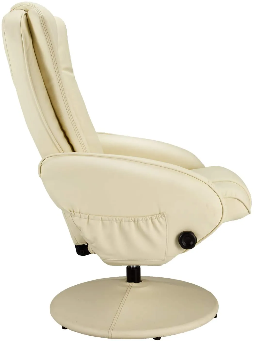 Recliner Chair and Ottoman, Ergonomic Swivel Faux Leather Lounge Recliner with Footrest, Vibration Massage Lounge Chair, Cream White