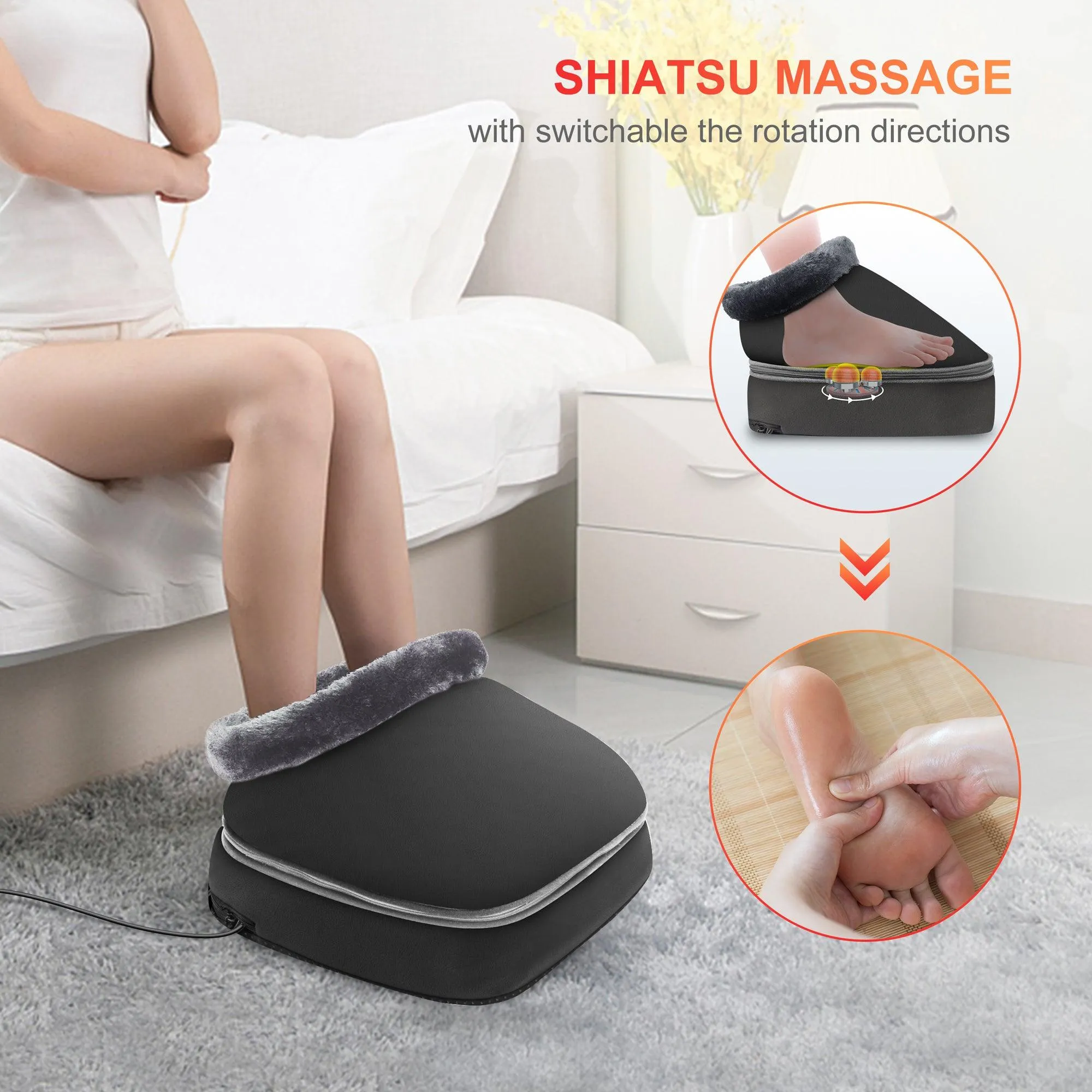 Shiatsu Foot Massager Machine with Heat, 2-in-1 Heated Foot Warmer--CF-5202-UP