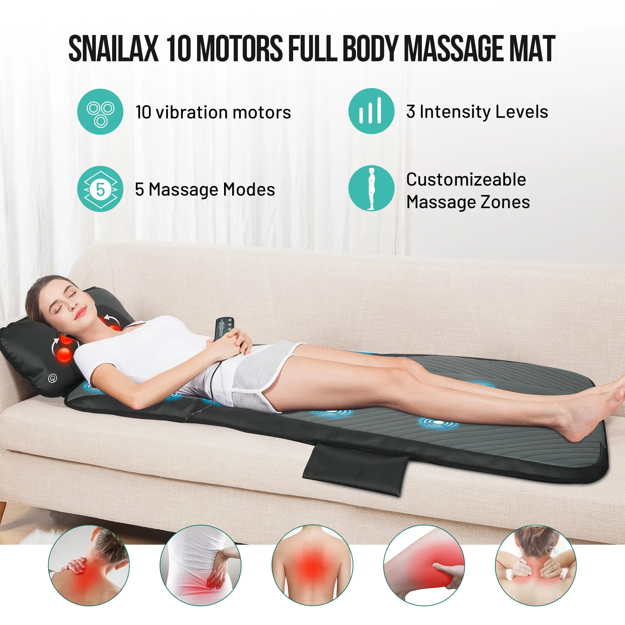 Snailax Full Body Heating Massage Mat & Movable Shiatsu Neck Massager Pillow - 336