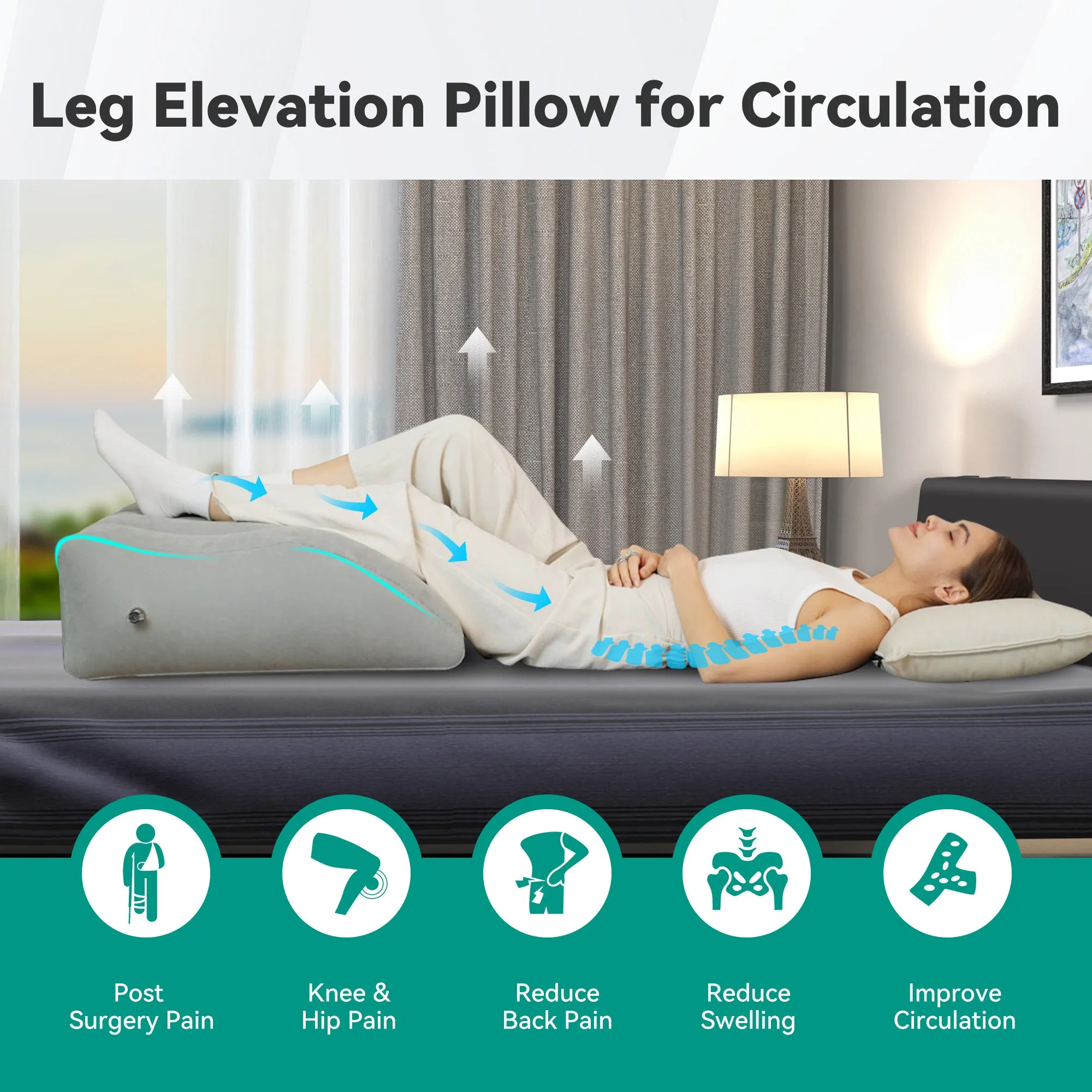 Snailax Inflatable Leg Elevation Pillow for Swelling, Circulation, Wedge Pillow for Sleeping & Back Pain - 226