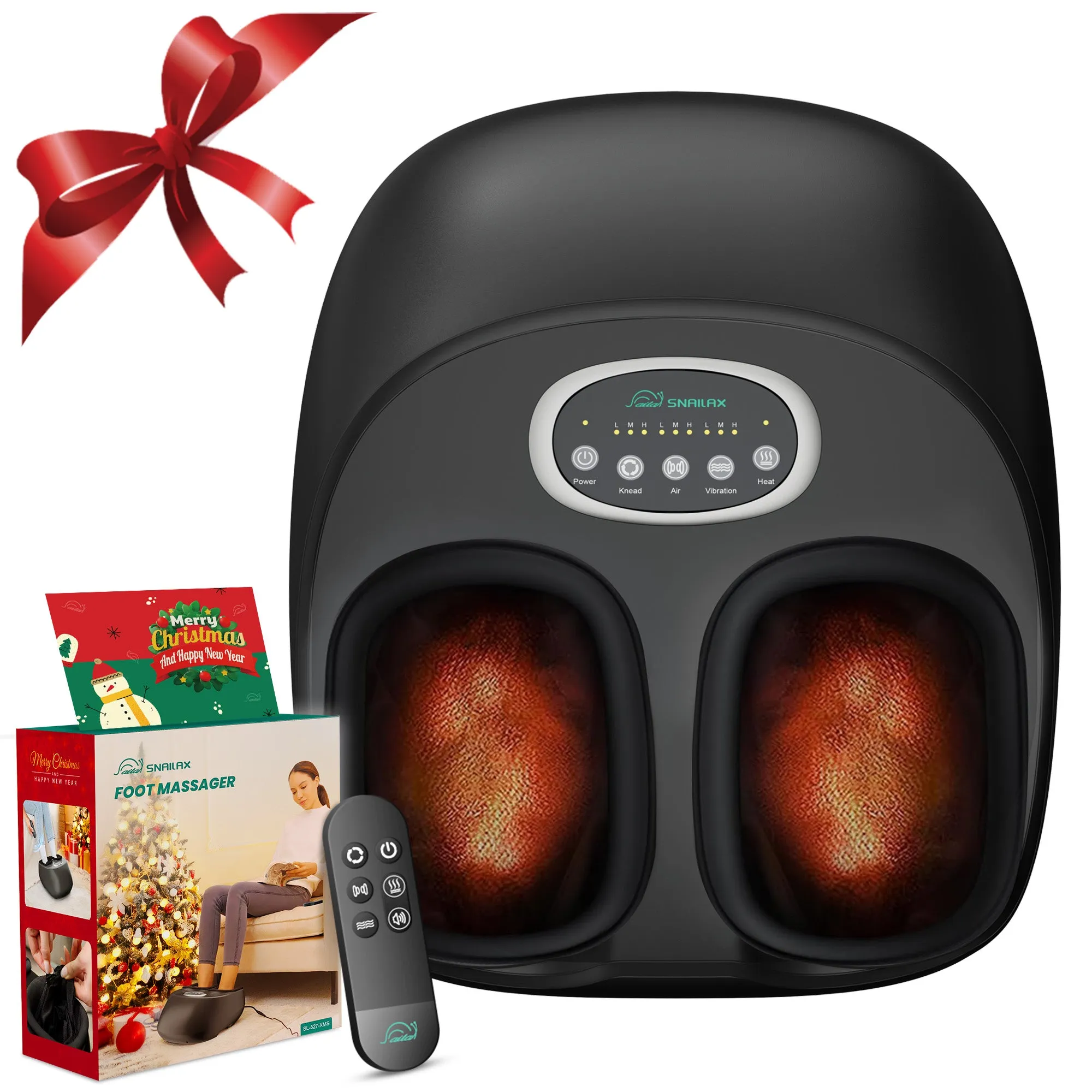 Snailax Shiatsu Foot Massager with Heat, Greeting Card, Christmas Day Gifts,Compression Feet Warmer Massager, Remote Control, Size 13 SL-527XMS