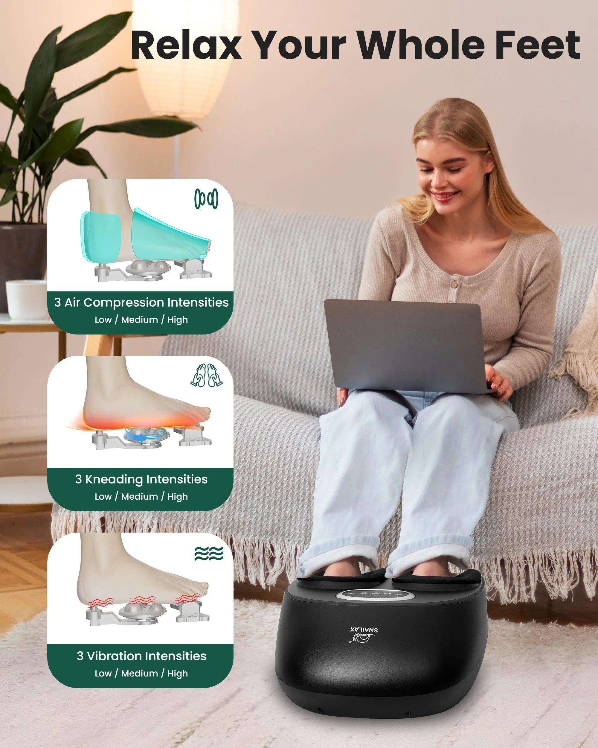 Snailax Shiatsu Foot Massager with Heat, Greeting Card, Christmas Day Gifts,Compression Feet Warmer Massager, Remote Control, Size 13 SL-527XMS