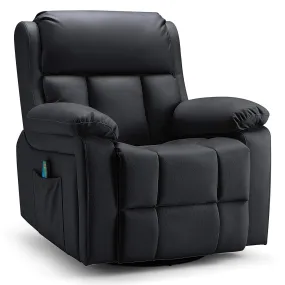 Swivel Rocker Recliner Chair with Heat and Massage, USB Port and Side Pockets, Black