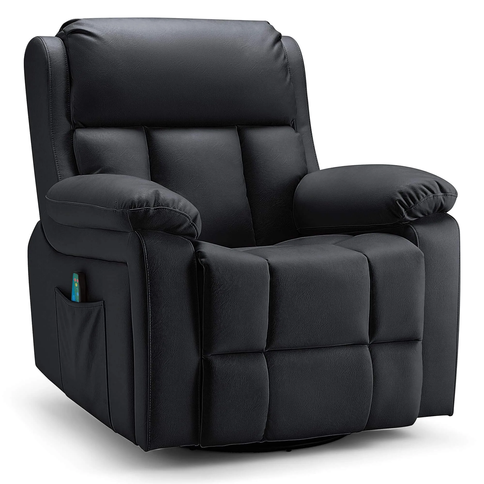 Swivel Rocker Recliner Chair with Heat and Massage, USB Port and Side Pockets, Black