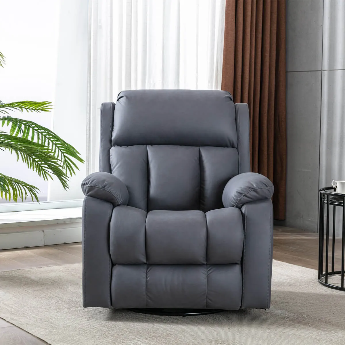 Swivel Rocker Recliner Chair with Heat and Massage, USB Port and Side Pockets, Blue