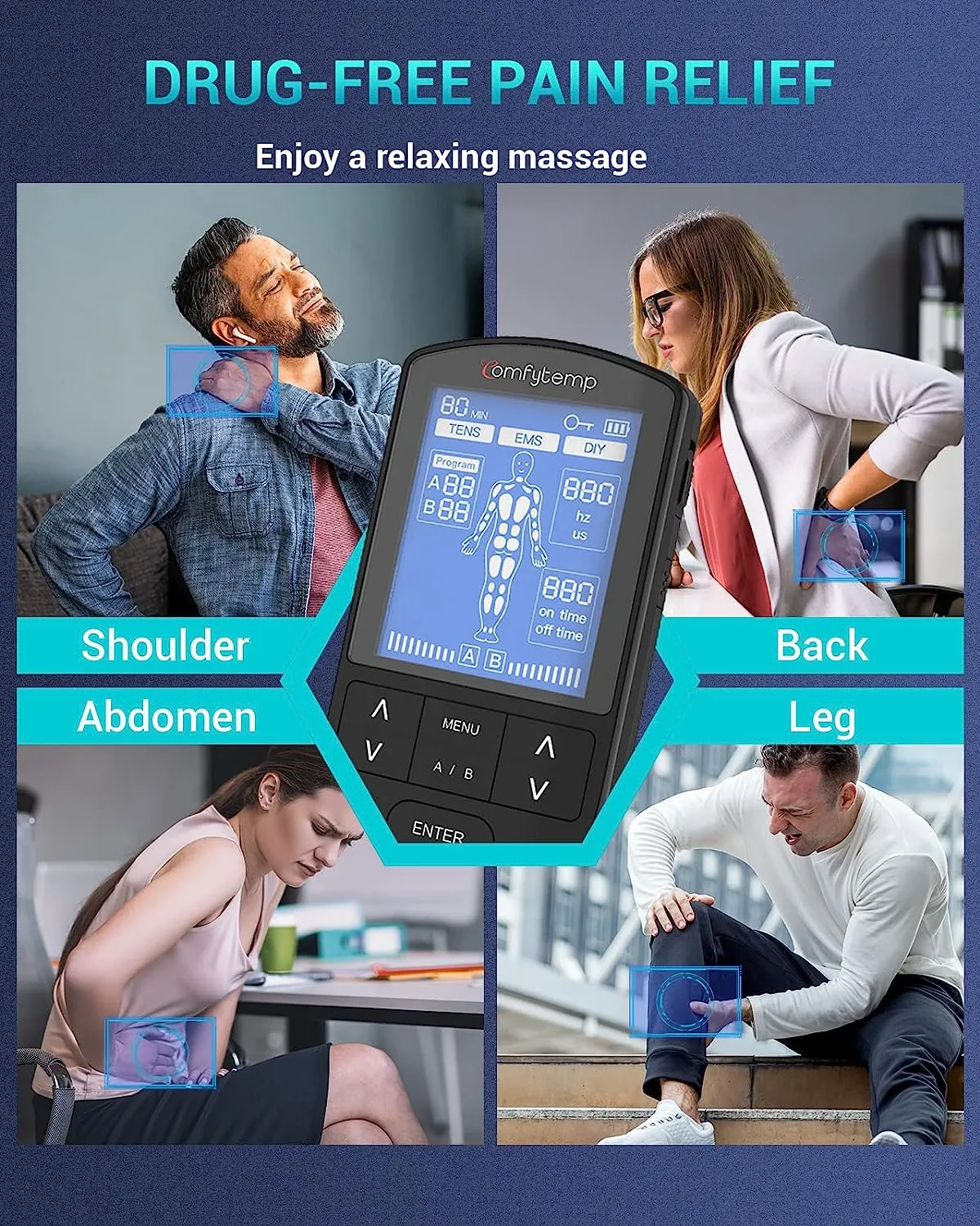 TENS & EMS Muscle Stimulator Machine, 24 Unlimited DIY Modes