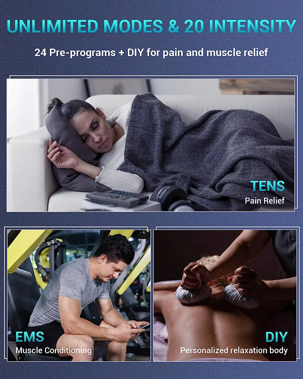 TENS & EMS Muscle Stimulator Machine, 24 Unlimited DIY Modes